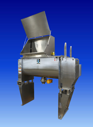 Sanitary Ribbon Blender with ergonomic bag unloading station